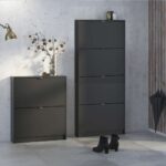 Furniture To Go Shoe Cabinet 4 Tilting Doors 2 Layers Matt Black