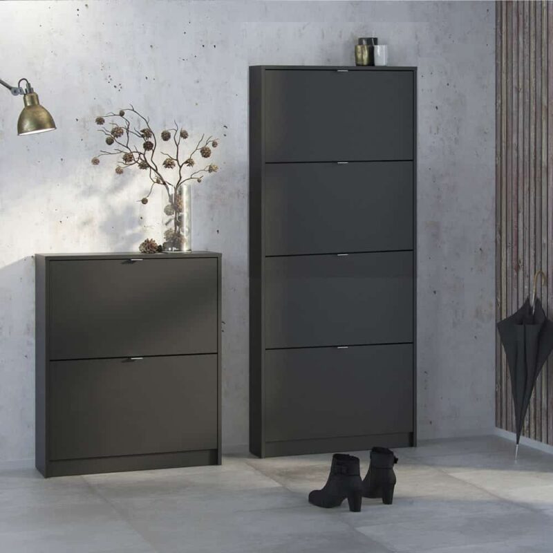 Furniture To Go Shoe Cabinet 4 Tilting Doors 2 Layers Matt Black