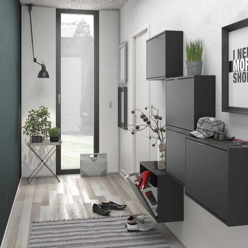 Furniture To Go Shoe Cabinet 4 Tilting Doors 2 Layers Matt Black