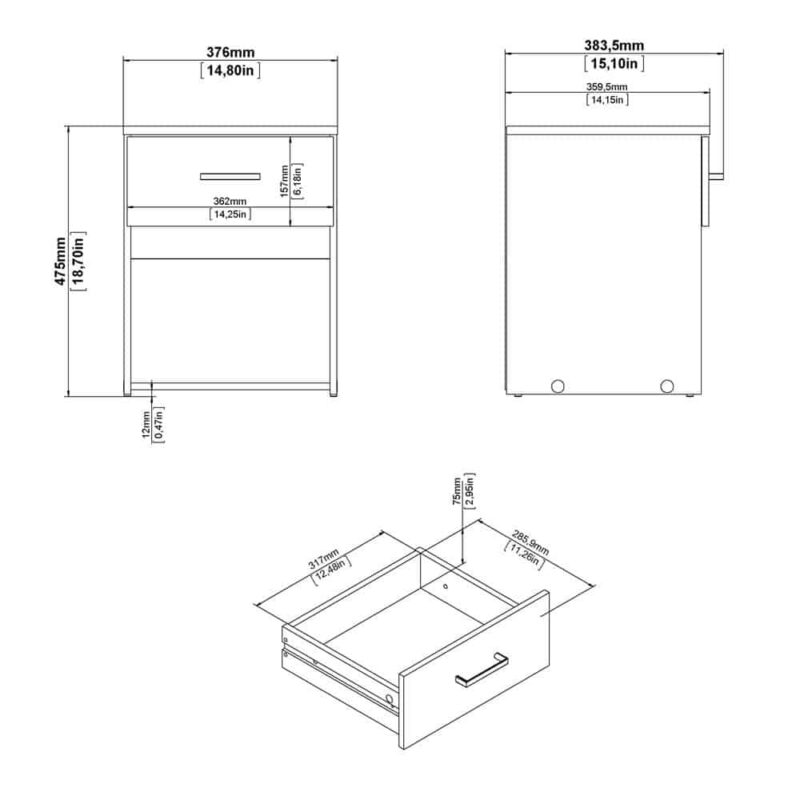 Furniture To Go Space Bedside Table 1 Drawer Oak