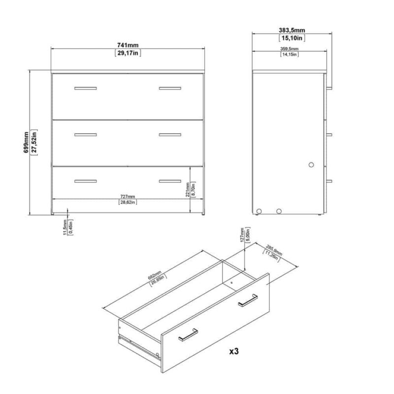 Furniture To Go Space Chest Of 3 Drawers Oak
