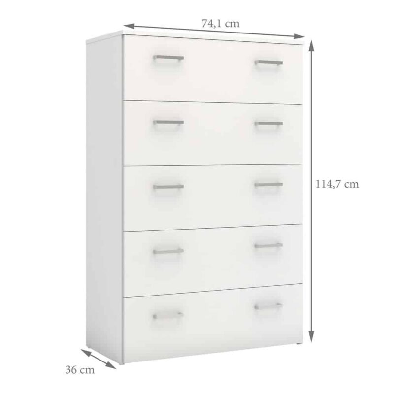 Furniture To Go Space Chest Of 5 Drawers White
