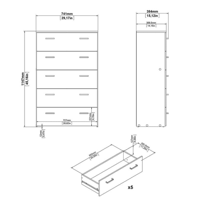 Furniture To Go Space Chest Of 5 Drawers White