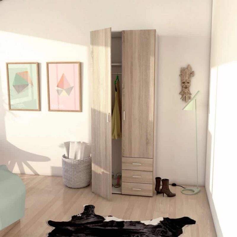 Furniture To Go Space Tall 2 Door Wardrobe 3 Drawers Oak