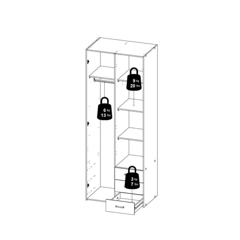 Furniture To Go Space Tall 2 Door Wardrobe 3 Drawers White