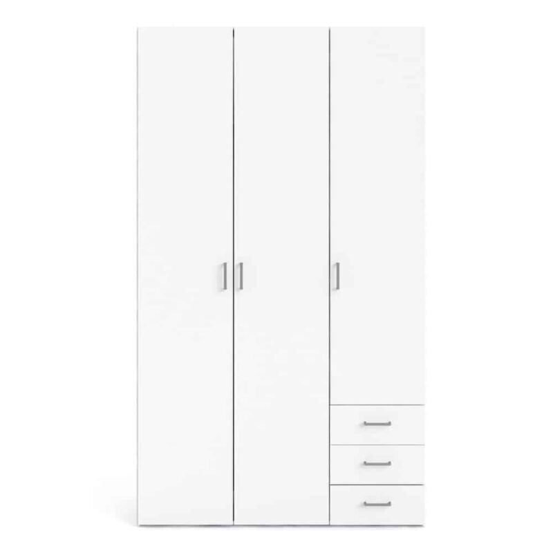 Furniture To Go Space Tall 3 Door Wardrobe 3 Drawers White