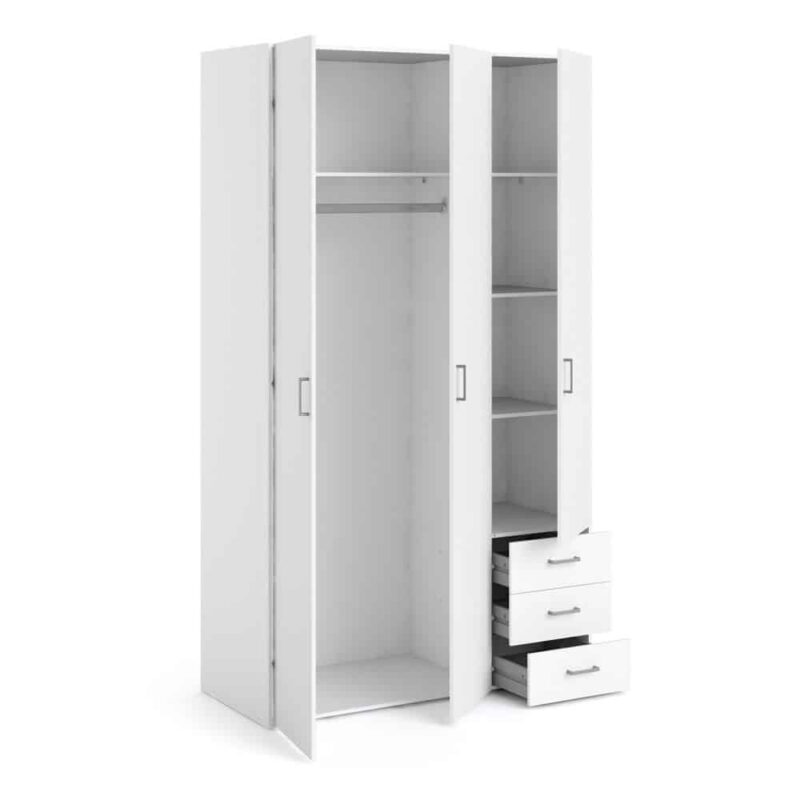 Furniture To Go Space Tall 3 Door Wardrobe 3 Drawers White