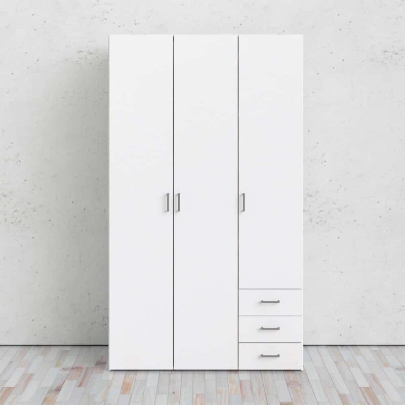 Furniture To Go Space Tall 3 Door Wardrobe 3 Drawers White