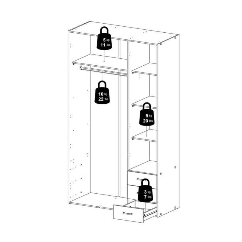 Furniture To Go Space Tall 3 Door Wardrobe 3 Drawers White