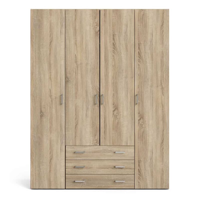 Furniture To Go Space Tall 4 Door Wardrobe 3 Drawers Oak