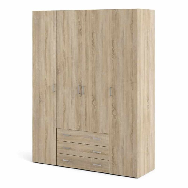 Furniture To Go Space Tall 4 Door Wardrobe 3 Drawers Oak
