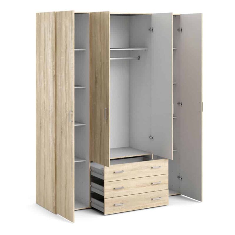 Furniture To Go Space Tall 4 Door Wardrobe 3 Drawers Oak