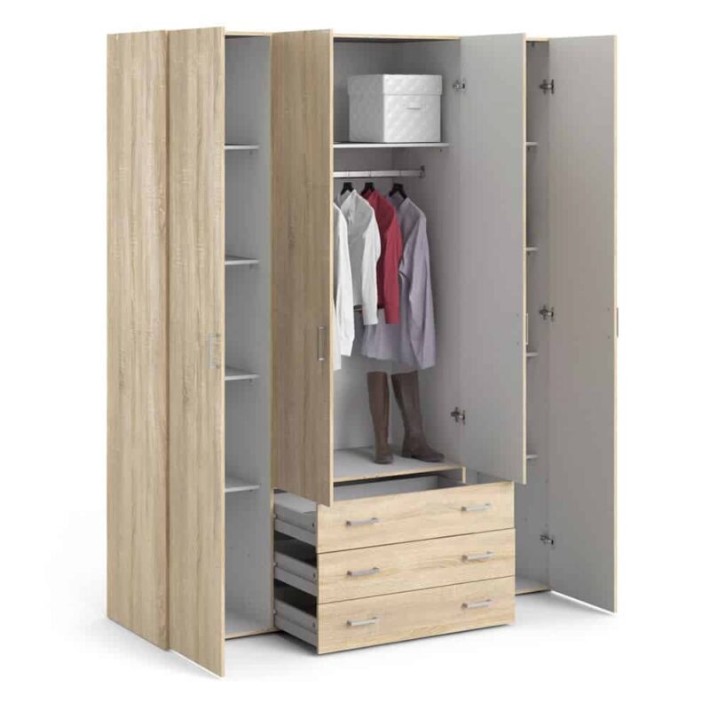 Furniture To Go Space Tall 4 Door Wardrobe 3 Drawers Oak