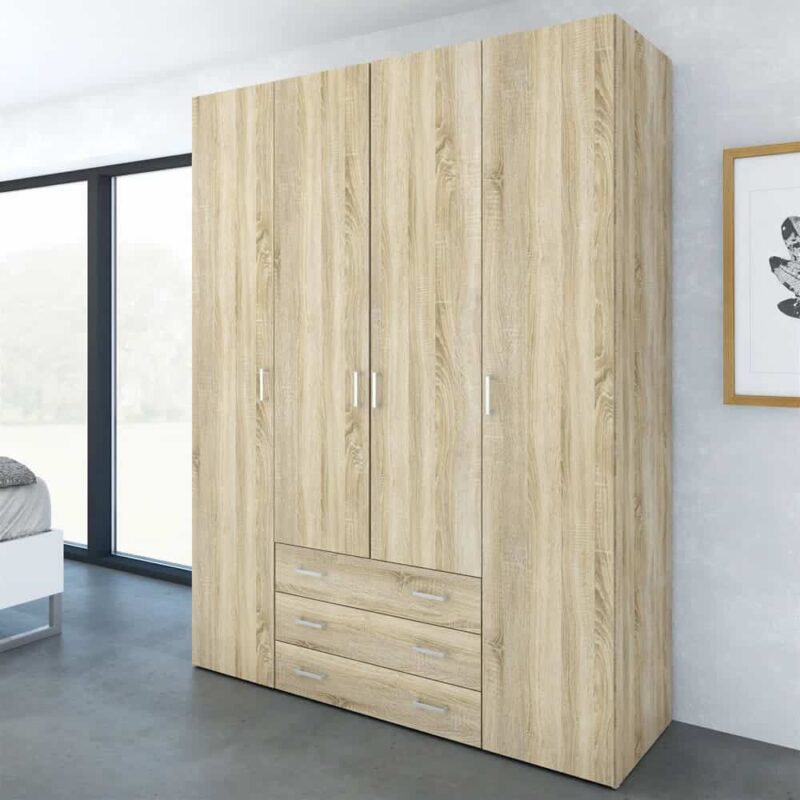 Furniture To Go Space Tall 4 Door Wardrobe 3 Drawers Oak