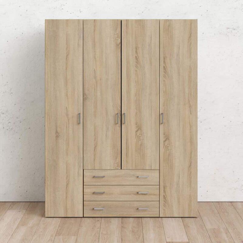 Furniture To Go Space Tall 4 Door Wardrobe 3 Drawers Oak