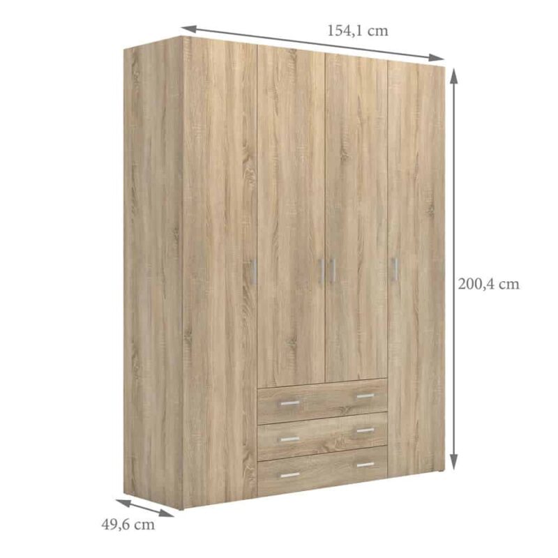 Furniture To Go Space Tall 4 Door Wardrobe 3 Drawers Oak