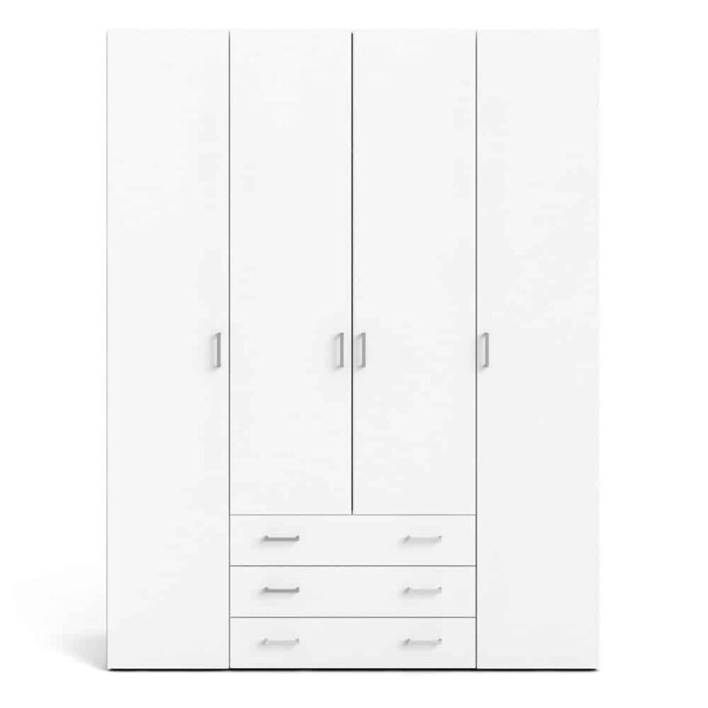 Furniture To Go Space Tall 4 Door Wardrobe 3 Drawers White