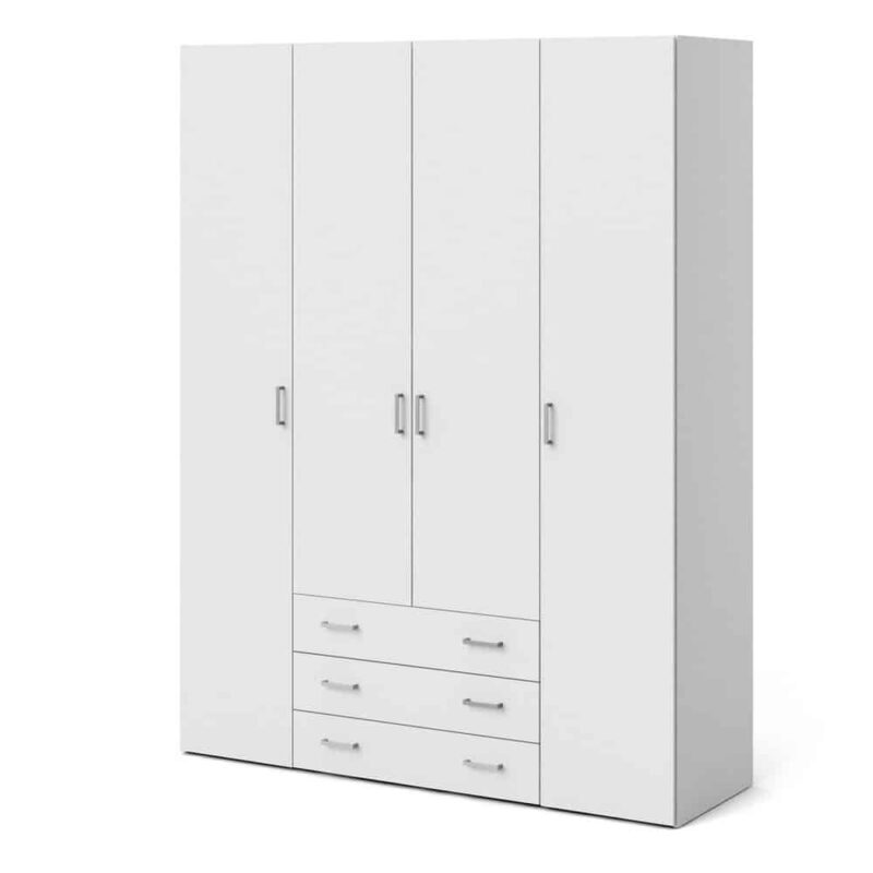 Furniture To Go Space Tall 4 Door Wardrobe 3 Drawers White