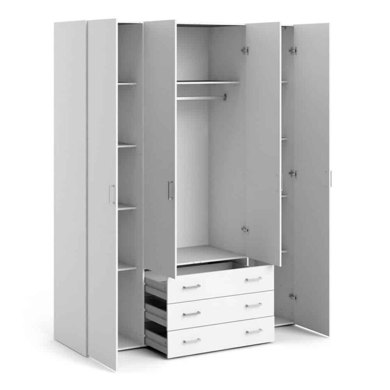 Furniture To Go Space Tall 4 Door Wardrobe 3 Drawers White