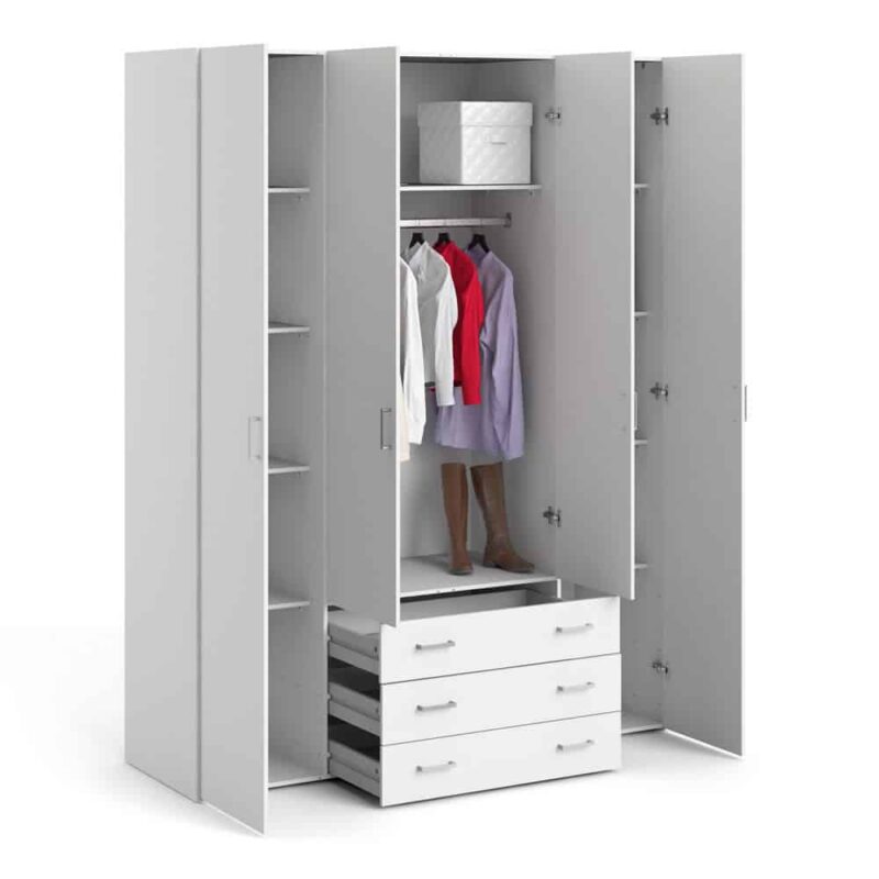 Furniture To Go Space Tall 4 Door Wardrobe 3 Drawers White