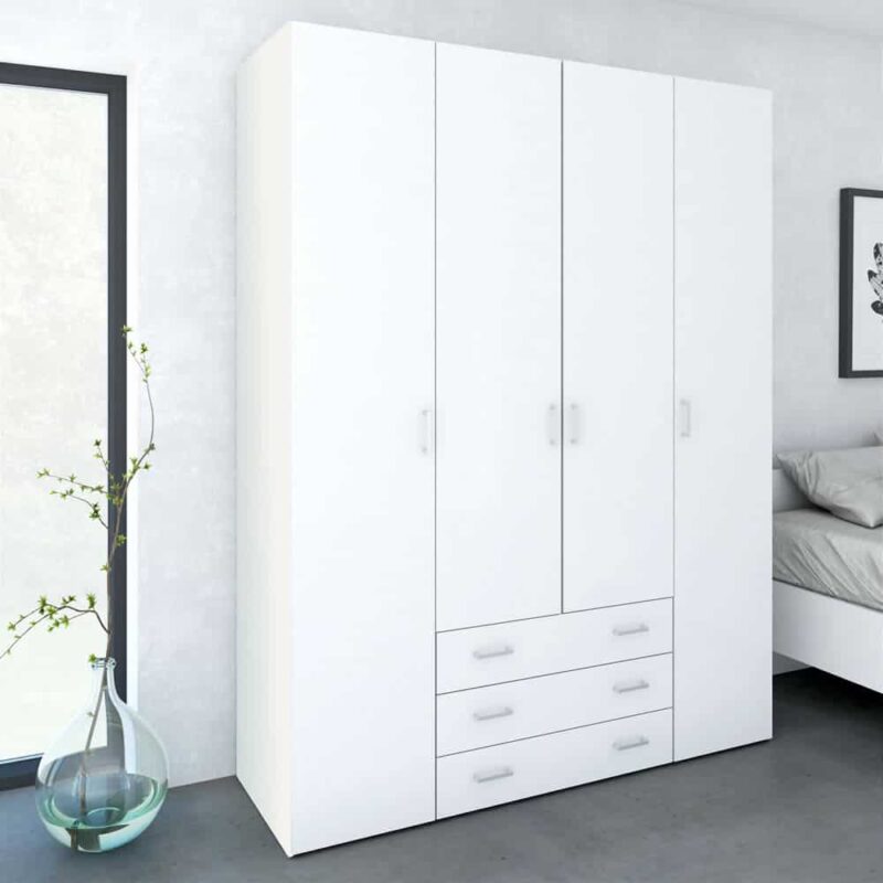 Furniture To Go Space Tall 4 Door Wardrobe 3 Drawers White