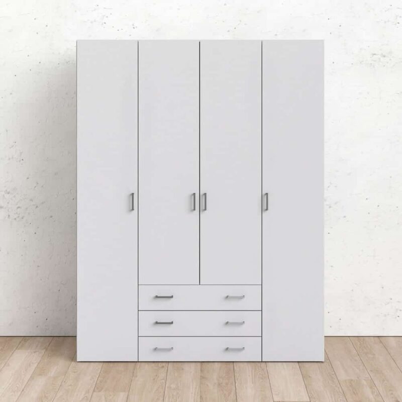 Furniture To Go Space Tall 4 Door Wardrobe 3 Drawers White