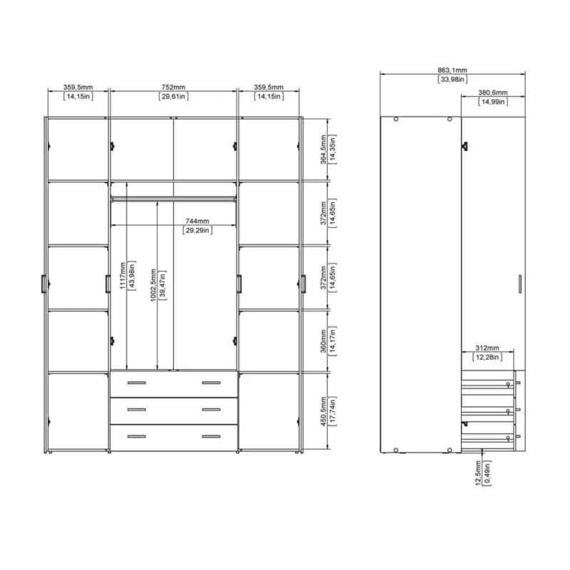 Furniture To Go Space Tall 4 Door Wardrobe 3 Drawers White