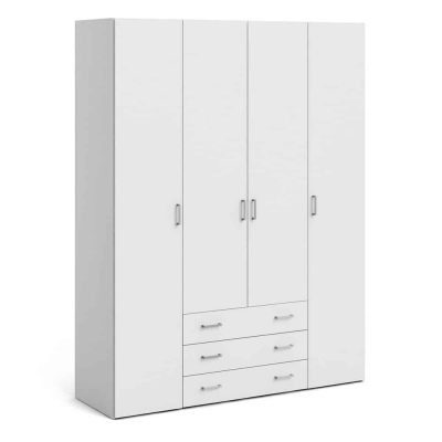 Furniture To Go Space Tall 4 Door Wardrobe 3 Drawers White