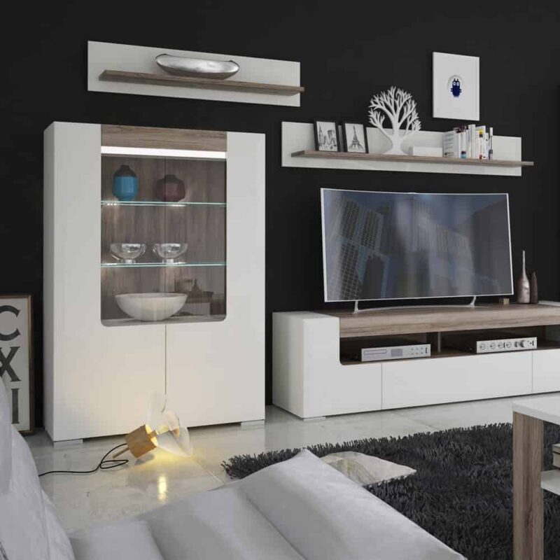 Furniture To Go Toronto Low Glazed 2 Door Display Cabinet White High Gloss