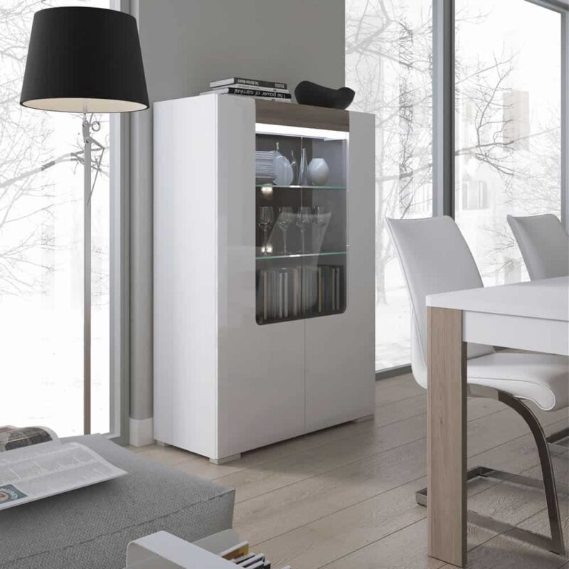 Furniture To Go Toronto Low Glazed 2 Door Display Cabinet White High Gloss