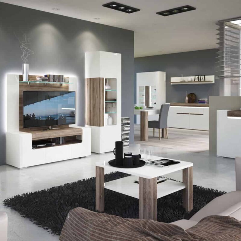Furniture To Go Toronto Tall Narrow Glazed Display Cabinet White High Gloss
