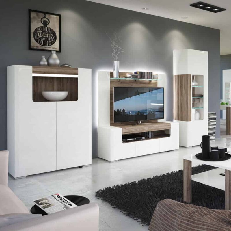 Furniture To Go Toronto Tall Narrow Glazed Display Cabinet White High Gloss