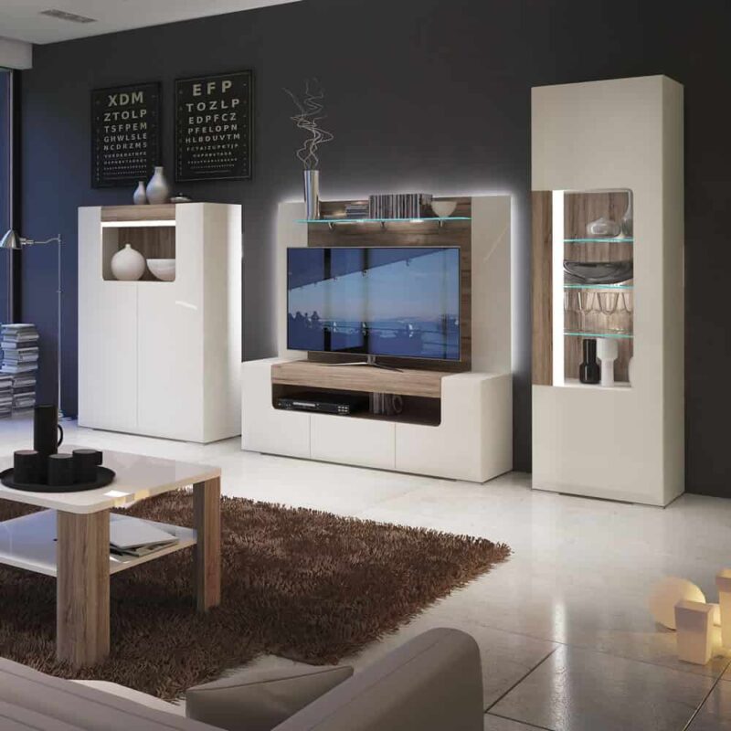 Furniture To Go Toronto Tall Narrow Glazed Display Cabinet White High Gloss