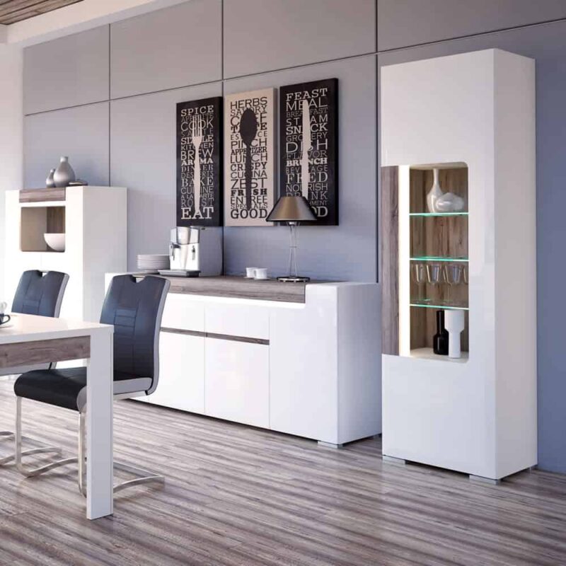 Furniture To Go Toronto Tall Narrow Glazed Display Cabinet White High Gloss