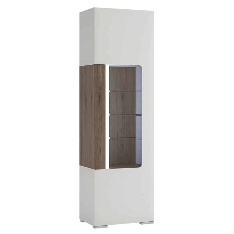 Furniture To Go Toronto Tall Narrow Glazed Display Cabinet White High Gloss