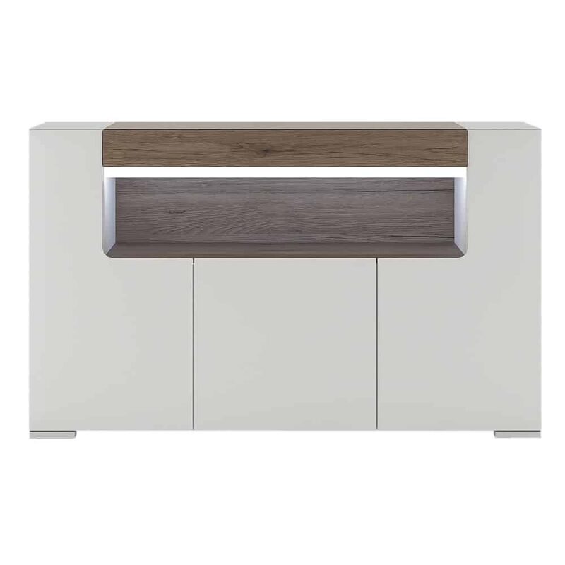 Furniture To Go Toronto 3 Door Sideboard Open Shelving White High Gloss