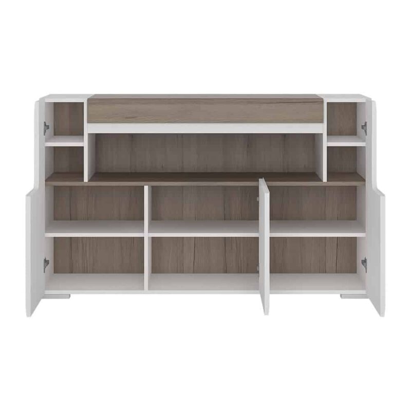 Furniture To Go Toronto 3 Door Sideboard Open Shelving White High Gloss