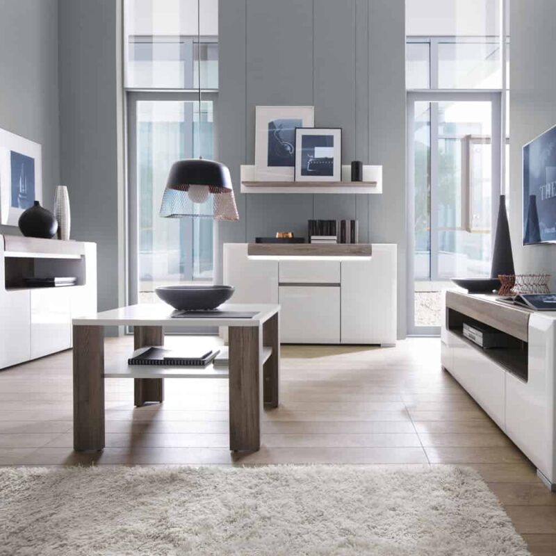 Furniture To Go Toronto 3 Door Sideboard Open Shelving White High Gloss