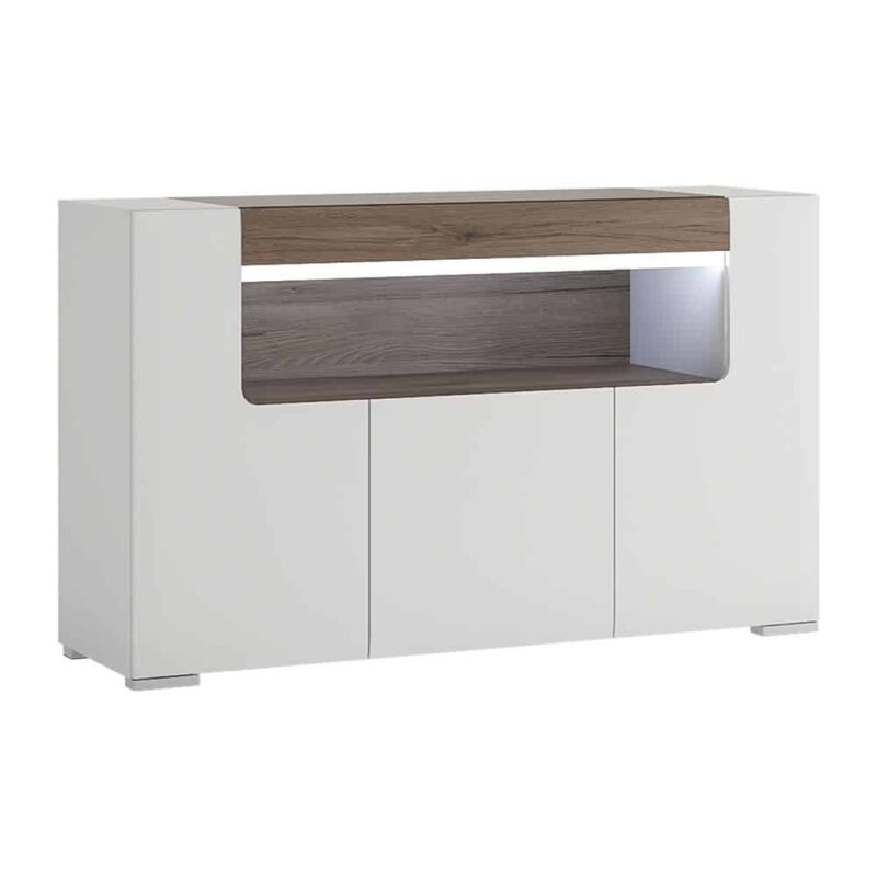 Furniture To Go Toronto 3 Door Sideboard Open Shelving White High Gloss
