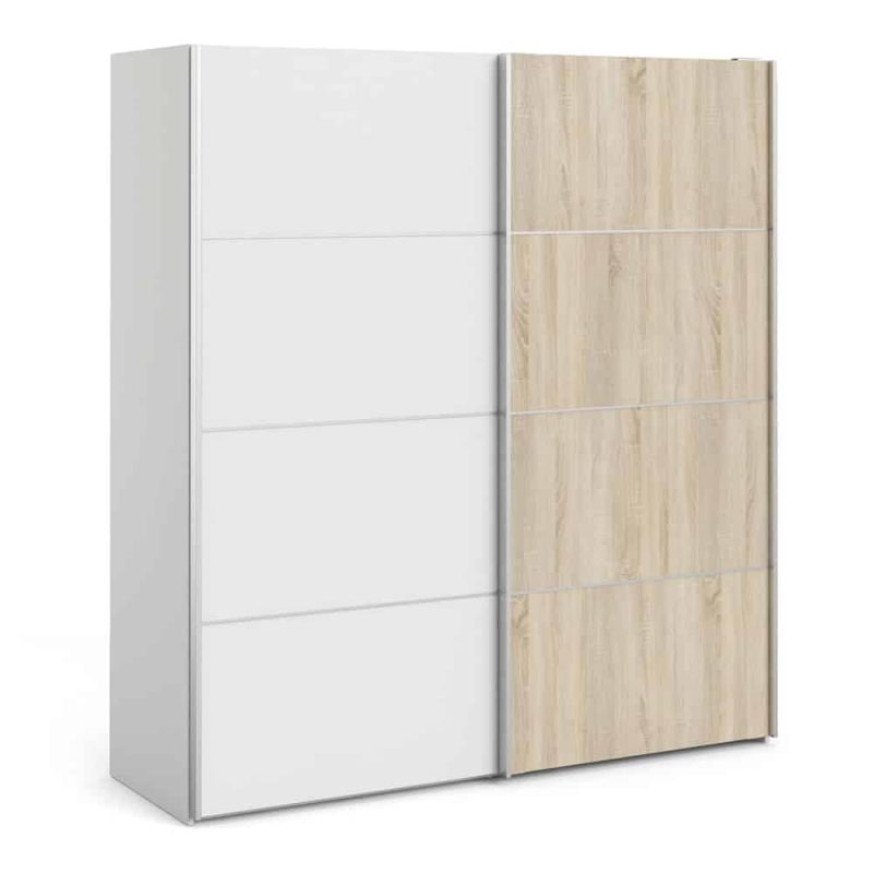 Furniture To Go Verona Sliding Wardrobe 180cm White Oak Doors 2 Shelves