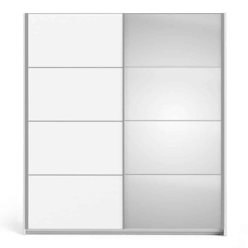 Furniture To Go Verona Sliding Wardrobe 180cm White Mirrored 5 Shelves