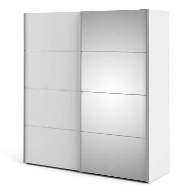 Furniture To Go Verona Sliding Wardrobe 180cm White Mirrored 5 Shelves