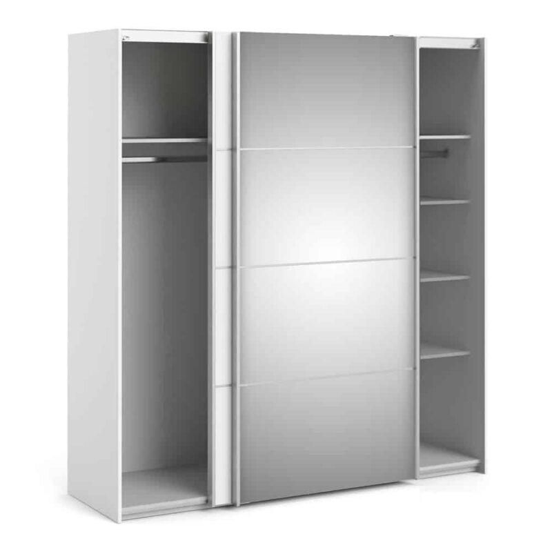 Furniture To Go Verona Sliding Wardrobe 180cm White Mirrored 5 Shelves