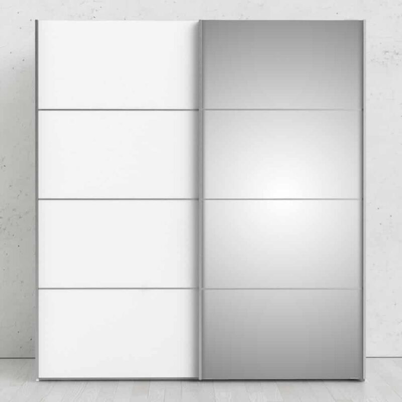 Furniture To Go Verona Sliding Wardrobe 180cm White Mirrored 5 Shelves