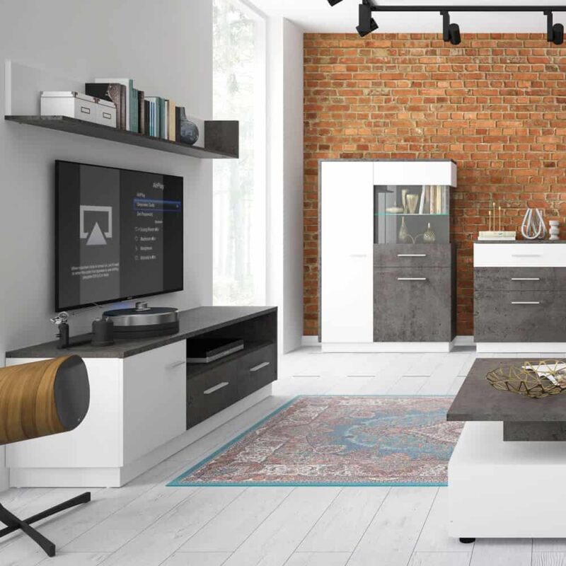 Furniture To Go Zingaro 1 Door 2 Drawer Wide TV Cabinet Grey White