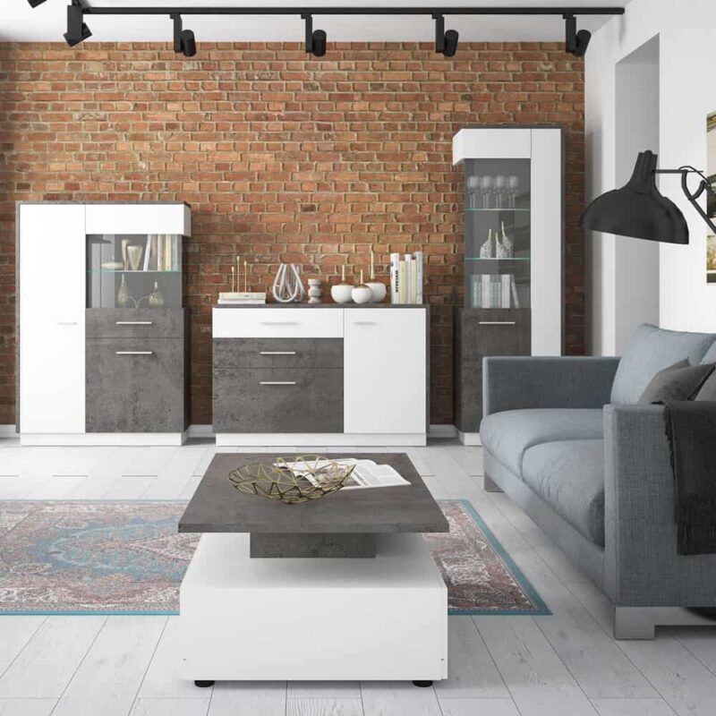 Furniture To Go Zingaro Tall Glazed Display Cabinet LH Grey White