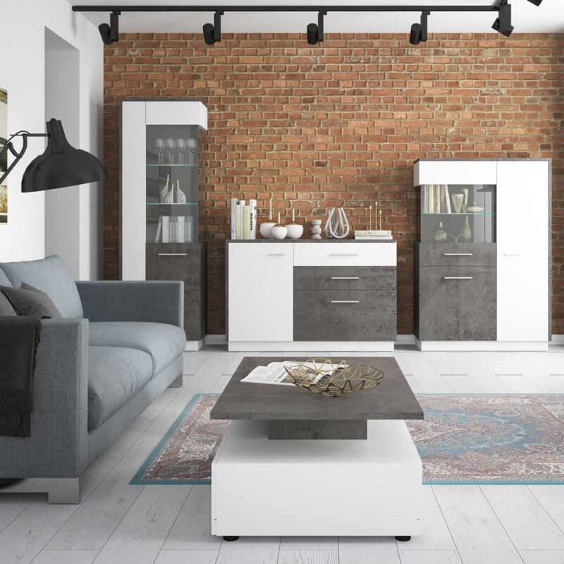 Furniture To Go Zingaro Tall Glazed Display Cabinet RH Grey White