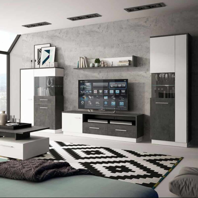 Furniture To Go Zingaro Low Display Cabinet RH Grey White