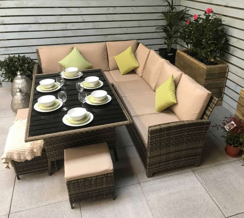 Signature Weave Charlotte Natural Corner Sofa Garden Dining Set