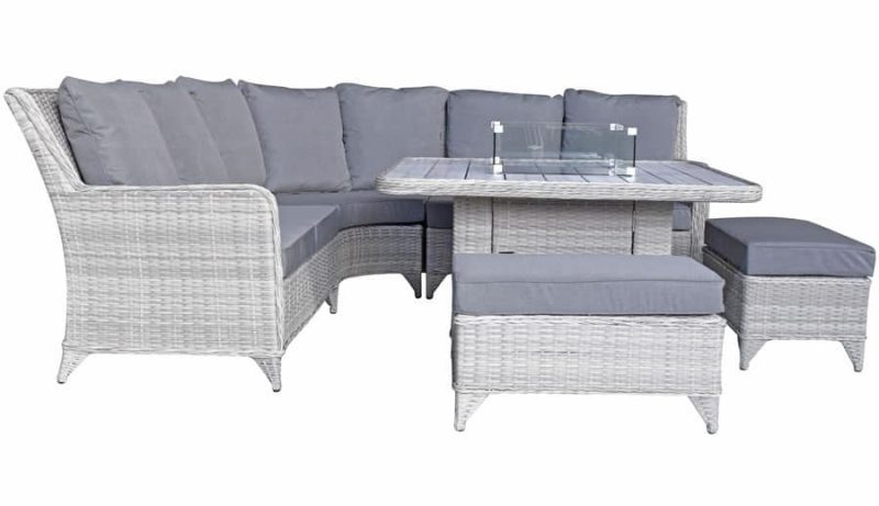 Signature Weave Meghan Corner Sofa with Gas Fire Pit Garden Dining Set